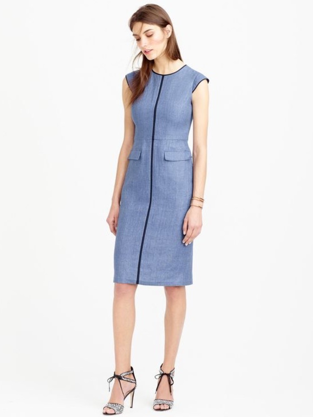 J. Crew Navy Cap-Sleeve Dress with Flap Pockets